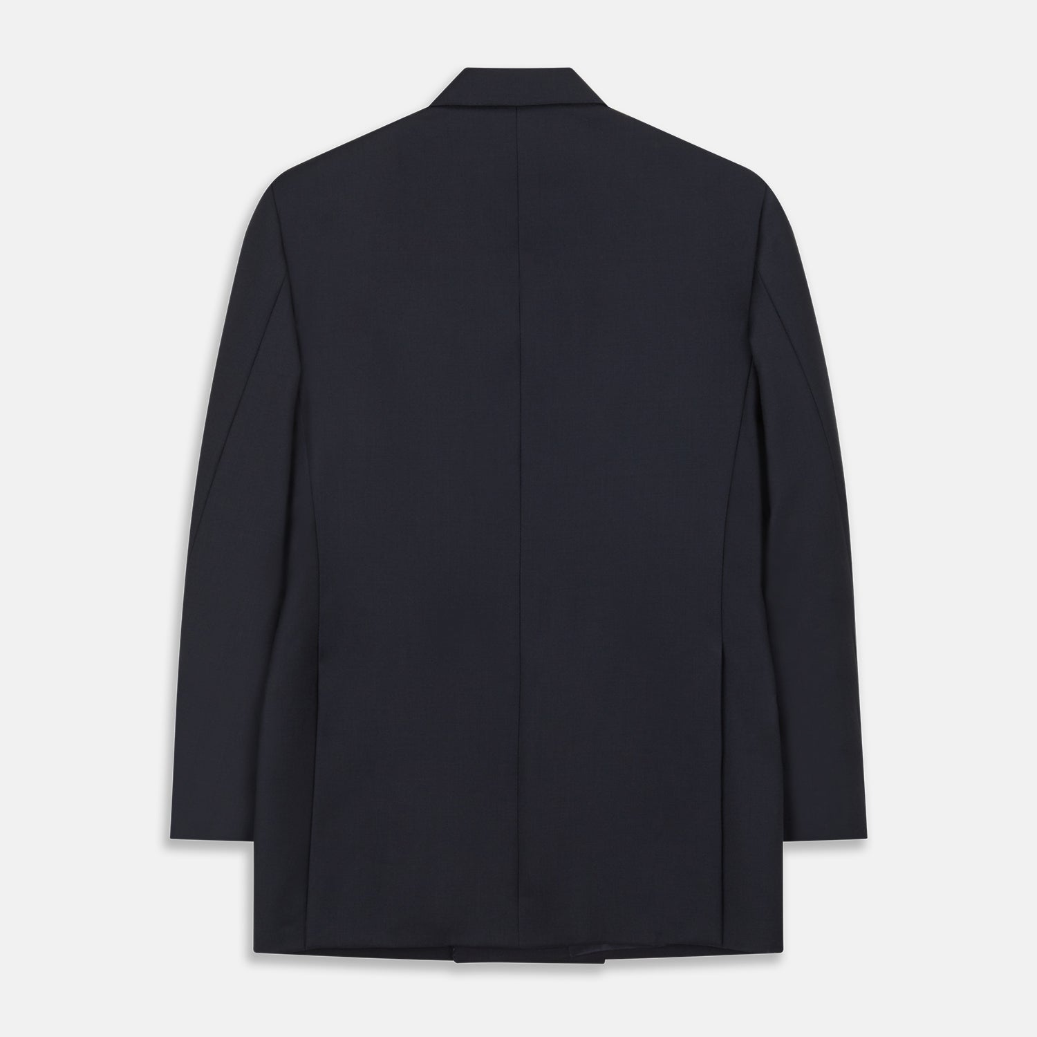 View 3 of product The Turnbull & Asser Navy Plain Wool Double Breasted Blazer features a nautical-inspired design with gold buttons, peaked lapels, and flap pockets, shown against a white background.