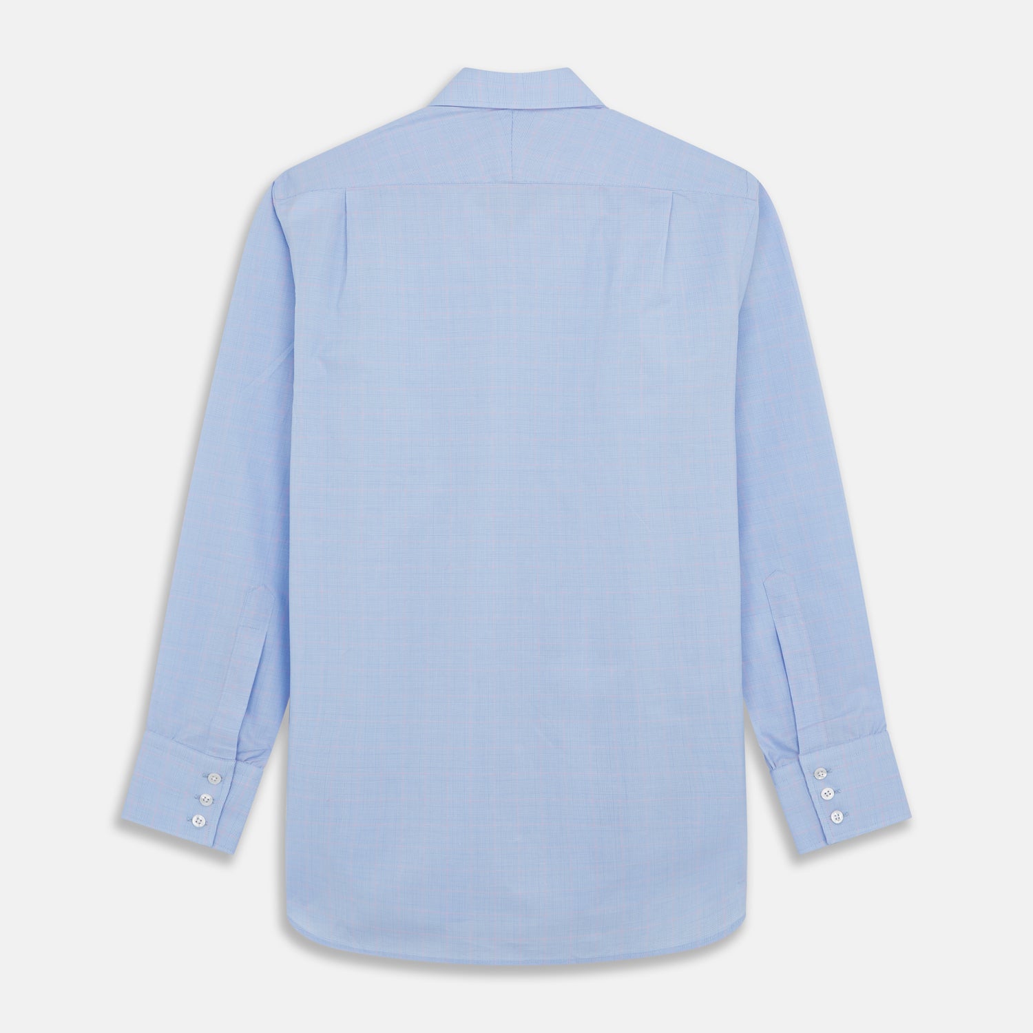 View 3 of product A Turnbull & Asser Blue and Pink Prince of Wales Check Mayfair Shirt with long sleeves, classic collar, buttoned front and cuffs, is neatly laid flat on a white background.