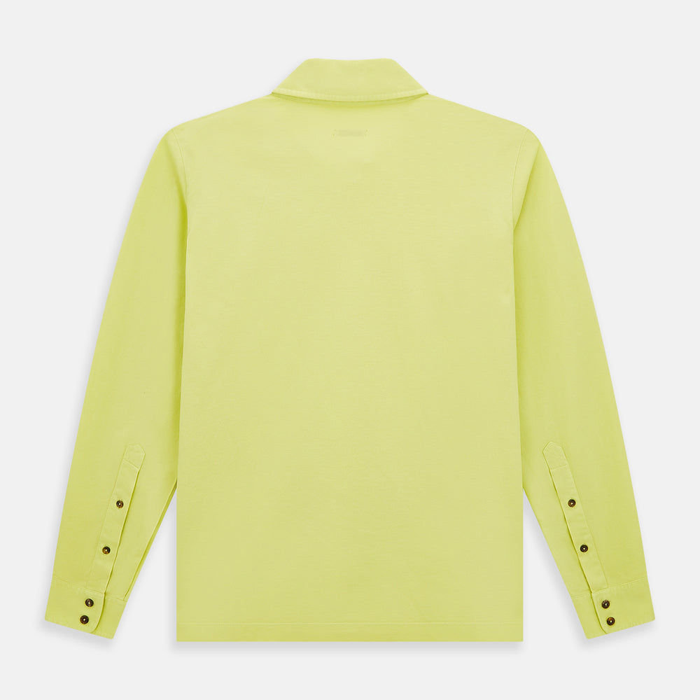 The Turnbull & Asser Lime Green Rugby Polo Shirt is a pure cotton, long-sleeve shirt with a collar and no visible buttons, displayed flat against a white background.