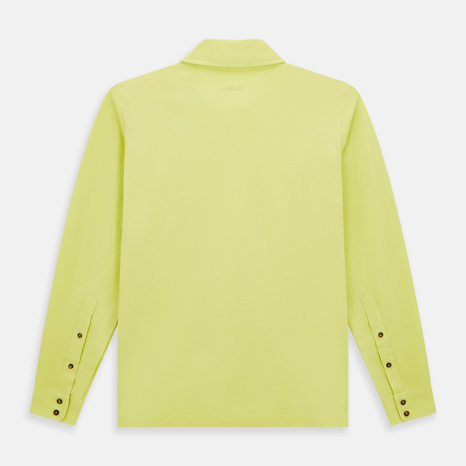 View 3 of product The Turnbull & Asser Lime Green Rugby Polo Shirt is a pure cotton, long-sleeve shirt with a collar and no visible buttons, displayed flat against a white background.