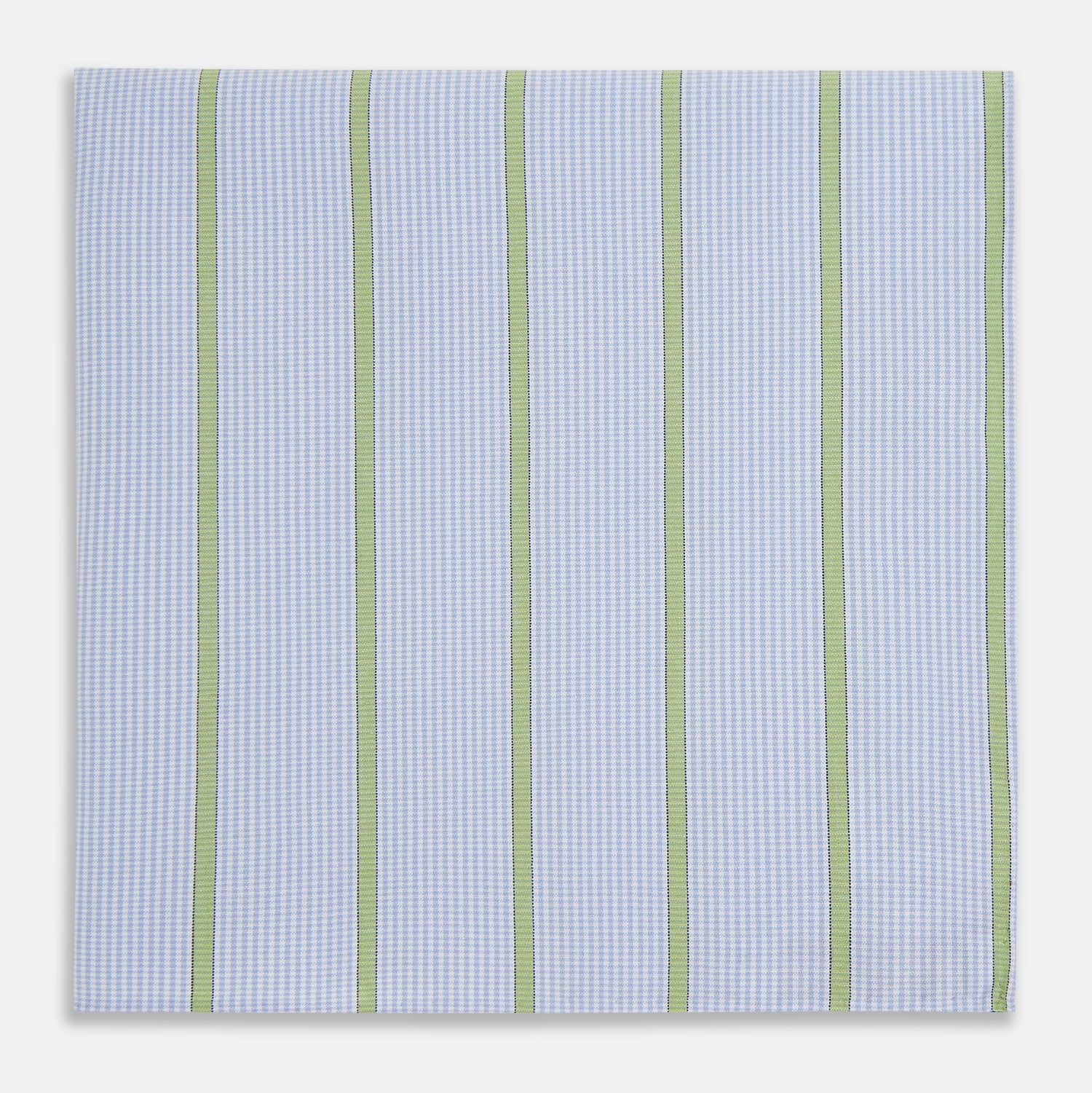 View 1 of product The Turnbull & Asser Hand Rolled Light Green Track Stripe Handkerchief is a crisp, modern cotton accessory featuring evenly spaced light green stripes for a clean, geometric look.