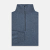 View 4 of product The Blue Melange Half-Zip Cashmere Jumper by Turnbull & Asser features a high collar, ribbed cuffs and hem, and long sleeves. This pullover sweater is shown against a plain white background.