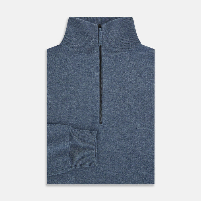 Blue Melange  Half-Zip Cashmere Jumper Image 3