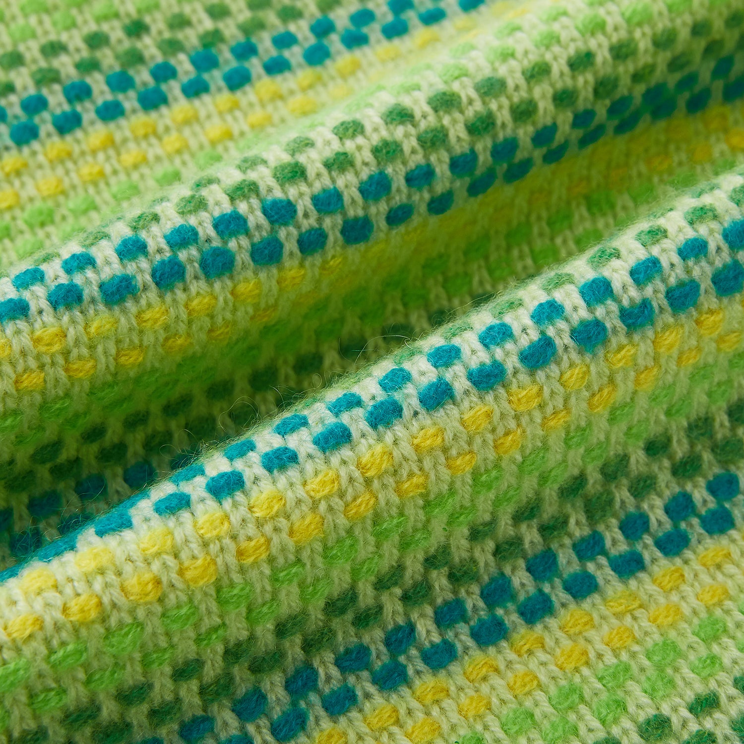 View 3 of product The Turnbull & Asser Green, Yellow and Teal Rib-Jacquard Cashmere Knitted Scarf features horizontal stripes and a luxurious finish—an elegant accessory to elevate any look.