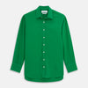 View 1 of product The Green Sandwashed Silk Regular Fit Mayfair Shirt by Turnbull & Asser, featuring long sleeves, a T&A collar, and white buttons, is displayed flat on a white background.