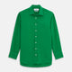 The Green Sandwashed Silk Regular Fit Mayfair Shirt by Turnbull & Asser, featuring long sleeves, a T&A collar, and white buttons, is displayed flat on a white background.