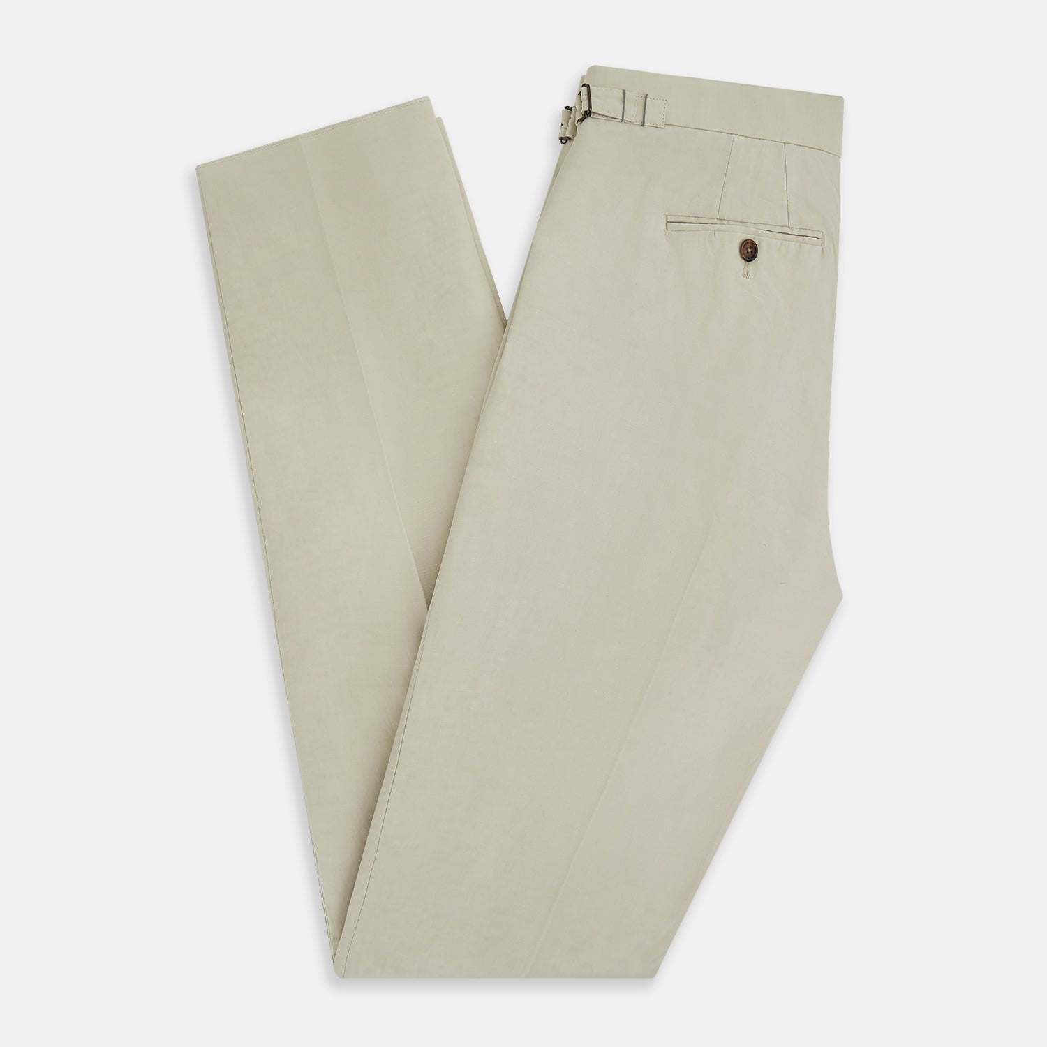 View 14 of product Turnbull & Asser Taupe Cotton Blend Henry Trousers with a straight-leg formal cut, button and zipper closure, belt loops, and side pockets, shown against a plain white background.