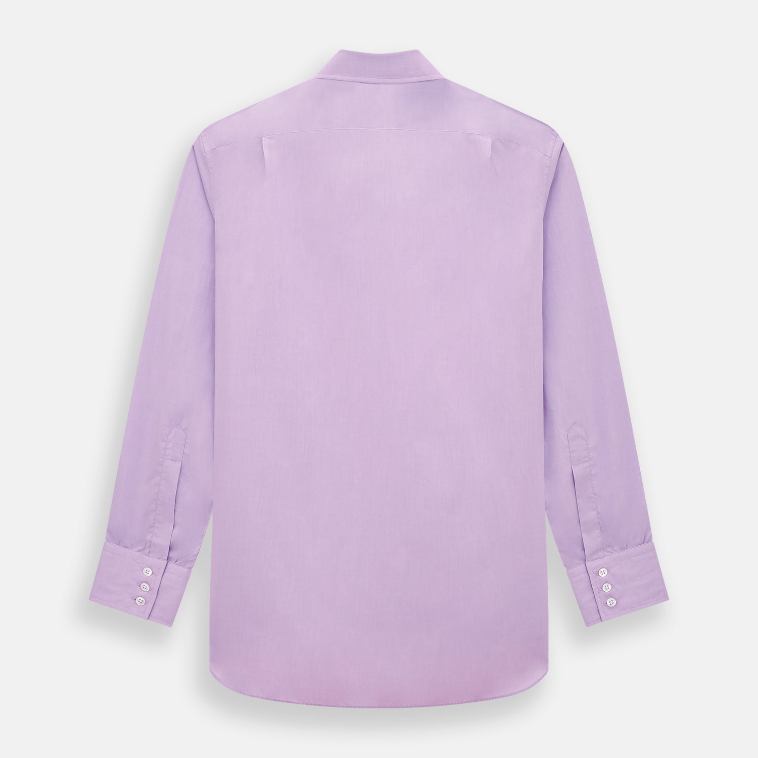 View 3 of product The Turnbull & Asser Purple Pink Mayfair Shirt is a men's formal, long-sleeve button-up with a classic collar and buttoned cuffs, shown in light purple against a plain white background.