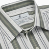 View 4 of product The Turnbull & Asser Green, Blue & White Stripe Weekend Fit Shirt features a Derby collar, 1-button cuffs, and chest pocket—ideal for stylish winter layering and classic sophistication.