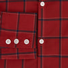 View 4 of product The Turnbull & Asser Dark Red Grid Check Windsor Shirt is a long-sleeved, button-up shirt with a dark red base and black and white grid pattern, displayed flat on a white background.