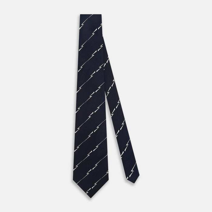 Navy Zigzag Jacquard Silk Tie Image 1