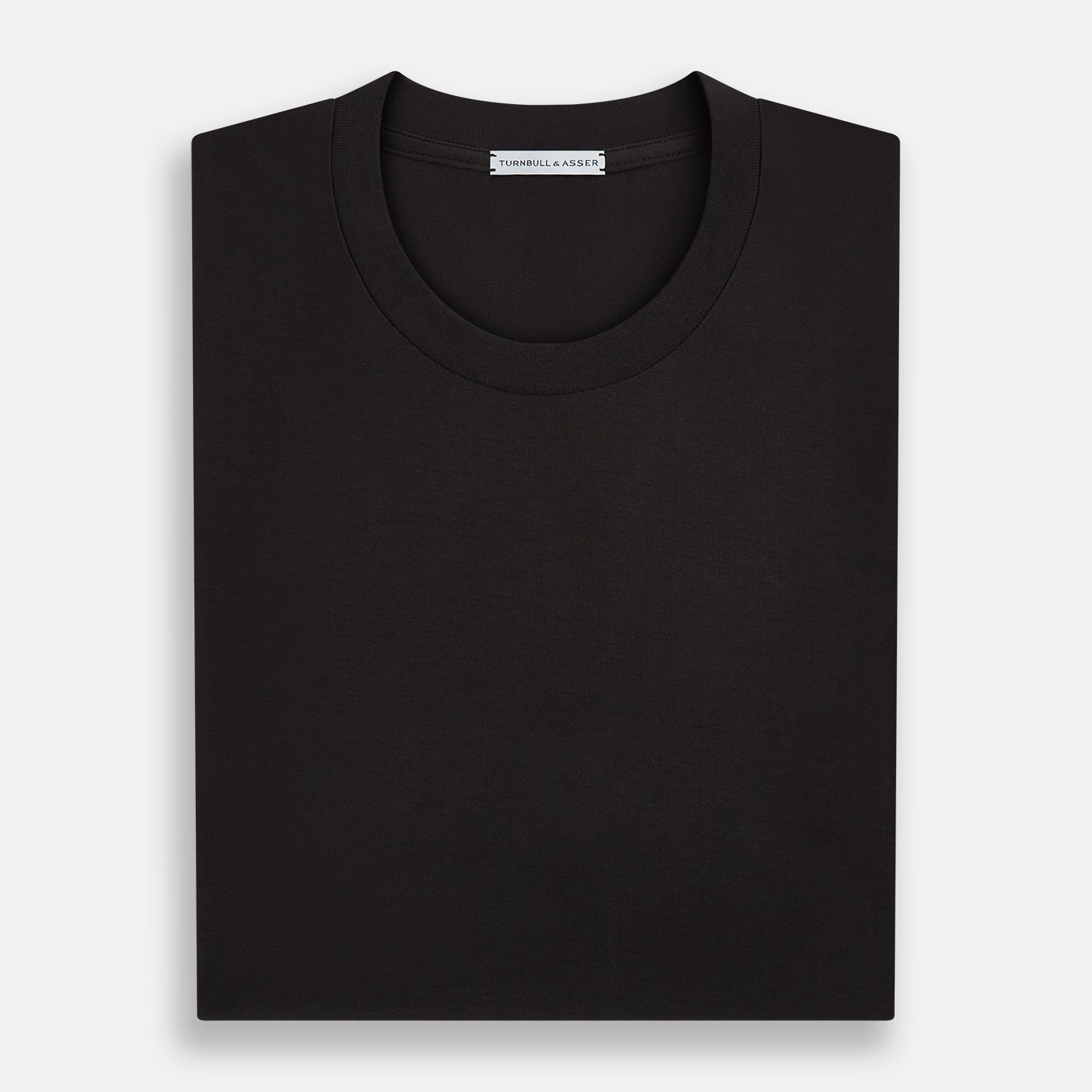 View 5 of product The Turnbull & Asser Dark Chocolate Short-Sleeve T-shirt, shown flat on a white background, features a crew neckline and relaxed fit—offering versatile style and premium comfort for any wardrobe.