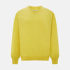 View 1 of product The Turnbull & Asser Canary Yellow Cashmere V-neck Jumper features long sleeves and ribbed cuffs and hem, shown against a white background.