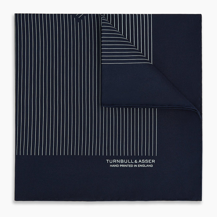 Navy and White Stripe Silk Pocket Square Image 4