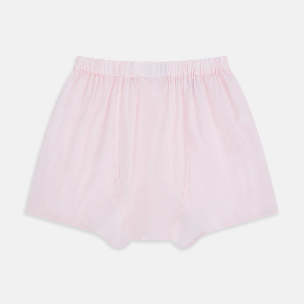 Plain Blush Godfrey Boxer Shorts by Turnbull & Asser, crafted from soft Italian cotton with an elastic waistband, knee-length, shown flat on a white background.