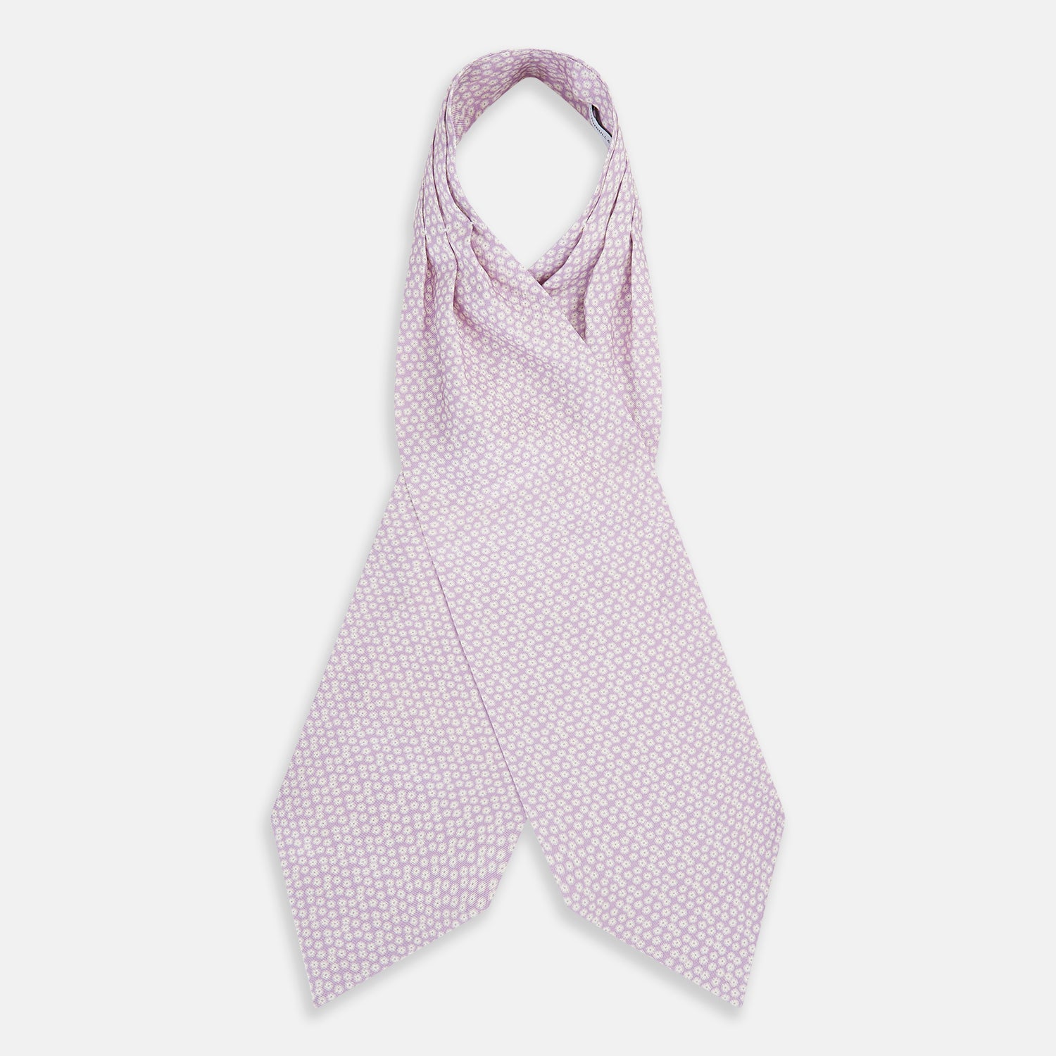 View 2 of product A lilac flower-patterned silk cravat by Turnbull & Asser, elegantly displayed on a white background for a refined touch of British style.