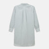 View 3 of product The Green Double Stripe Quarzo Nightshirt by Turnbull & Asser is a relaxed-fit, long-sleeve, knee-length Italian cotton shirt dress with a collar, partial button-down front, chest pocket, and buttoned cuffs in green and white stripes.