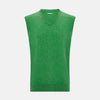 View 1 of product The Turnbull & Asser Fern Green V-neck Sleeveless Vest features a ribbed hem and is perfect for elegant ensembles, presented against a plain white background.