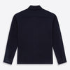 View 3 of product The Turnbull & Asser Navy Greenwich Knitted Overshirt, made from Italian wool with a collar, two front flap pockets, and a hidden button placket, is shown laid flat on a white background.