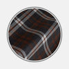 View 1 of product Close-up of Turnbull & Asser's Rust Check Cotton Fabric, featuring intersecting brown, black, and white stripes in a plaid pattern, displayed within a circular frame on a plain light gray background.