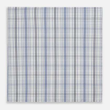 Blue and Navy Multi Check Hand-Rolled Handkerchief Image 2