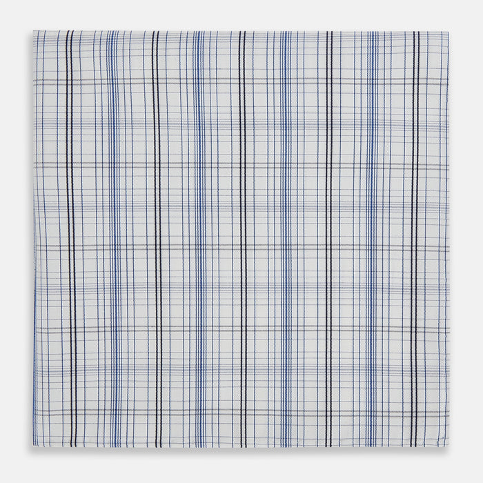 Blue and Navy Multi Check Hand-Rolled Handkerchief Image 2