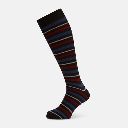 Dark Chocolate Striped Merino Wool Long Socks