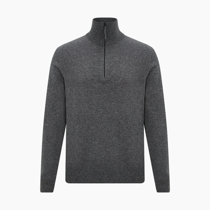 Charcoal Grey Melange Half-Zip Cashmere Jumper Image 4