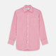 The Pink Candy Stripe Cotton Weekend Fit Finch Shirt by Turnbull & Asser features vertical red and white stripes, a left chest pocket, and a classic collar—an essential men’s wardrobe staple shown against a white backdrop.