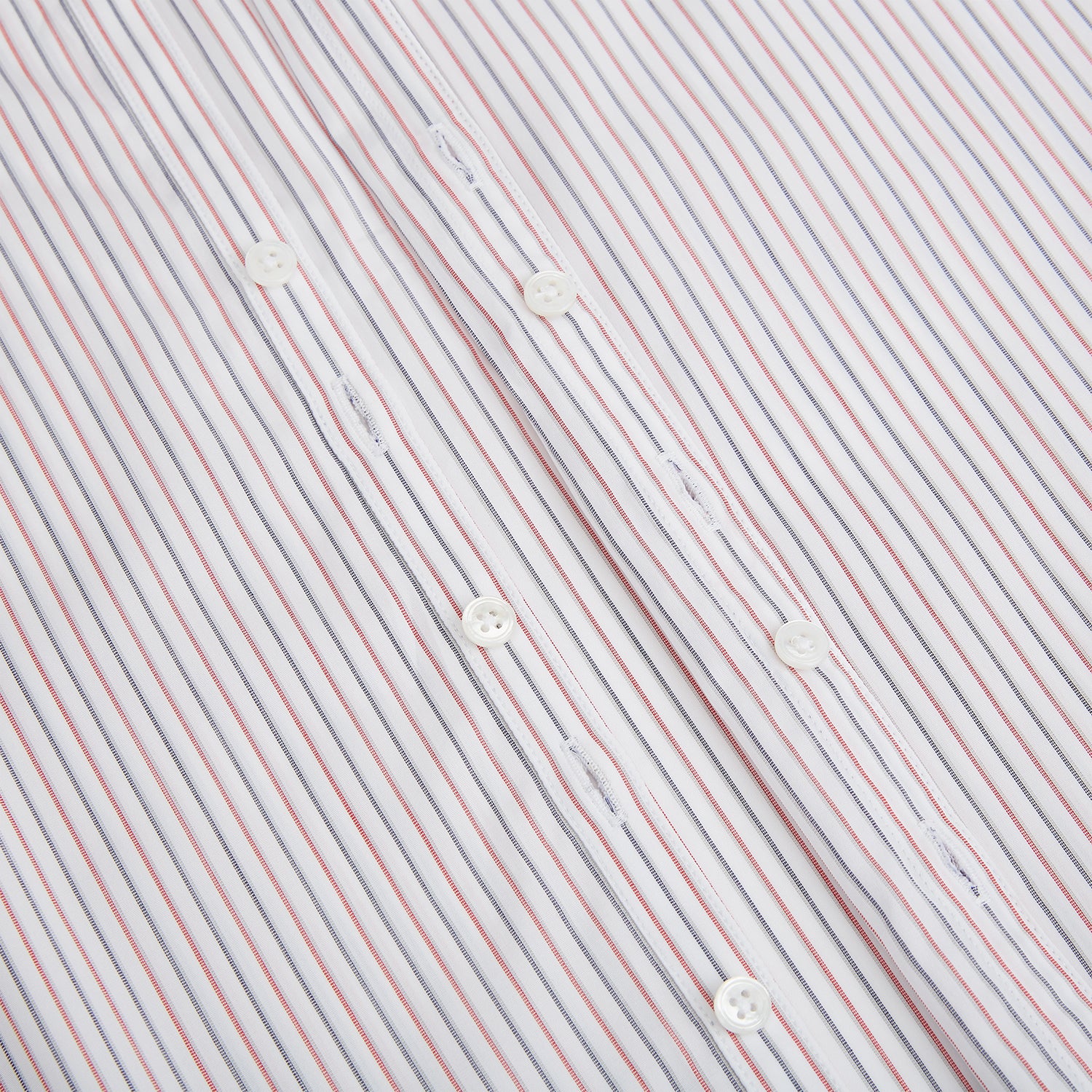 View 7 of product The Turnbull & Asser Red and Blue Double Stripe Westminster Shirt is a long-sleeved, button-up dress shirt with a formal collar, featuring narrow red and blue stripes on white, shown against a plain white background.