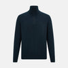 View 1 of product A dark green melange cashmere half-zip jumper by Turnbull & Asser, featuring a long-sleeve, mock neck design with a simple, classic look and no visible patterns or logos, displayed against a plain white background.