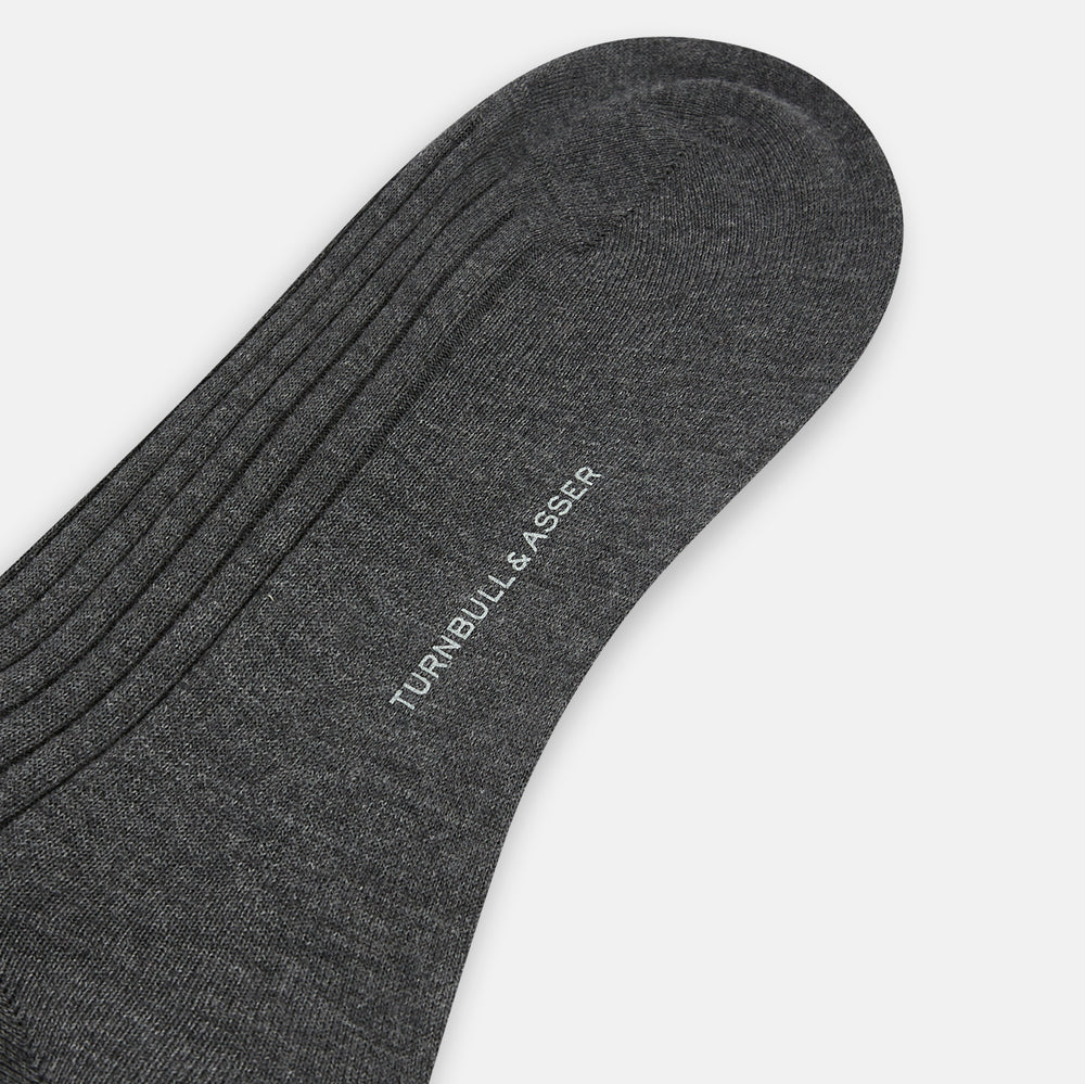 A single Grey Organic Cotton Mid-Length Sock by Turnbull & Asser is shown upright on a white background, featuring a ribbed texture and reinforced cuff.