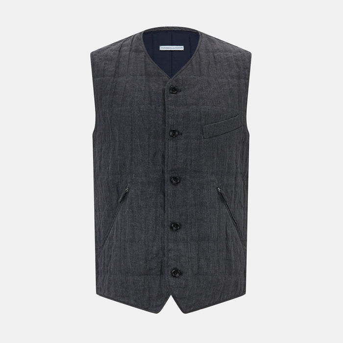 V NECK QUILTED VEST, ZIP PKTS, ASH