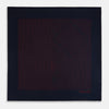 View 4 of product The Turnbull & Asser Navy and Burgundy Stripe Silk Pocket Square features diagonal stripes in one corner, hand-rolled edges, and "TURNBULL & ASSER HAND PRINTED IN ENGLAND" printed in red on luxurious silk.