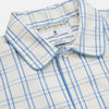 View 2 of product The Turnbull & Asser Cream Multi Cotton Sussex Nightshirt is a knee-length, long-sleeve shirt dress with a blue and beige plaid pattern, collar, front button placket, chest pocket, and rounded hem with side slits.