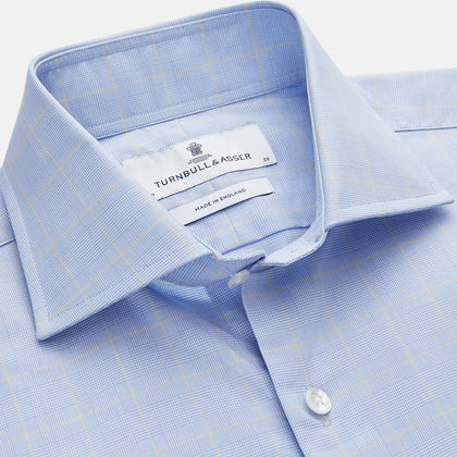 Yellow and Blue Prince of Wales Check Belgravia Shirt Image 1