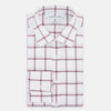 View 5 of product A long-sleeve, button-up Burgundy Grid Check Mayfair Shirt by Turnbull & Asser, made from Italian cotton with a spread collar and red grid check pattern, displayed flat on a plain white background.