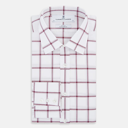 Burgundy Grid Check Mayfair Shirt Image 4
