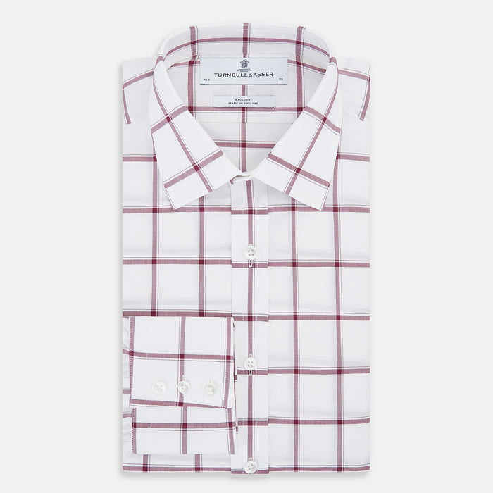 Burgundy Grid Check Mayfair Shirt Image 4