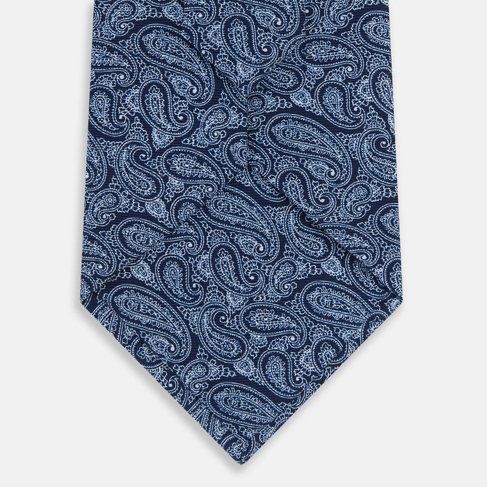 Dark Navy Paisley Printed Silk Tie Image 2