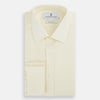 View 5 of product The Turnbull & Asser Cream Cotton Shirt features a T&A collar and double cuffs, elevating men's style. Displayed flat against a white background, this long-sleeve shirt is crafted in classic cream cotton.