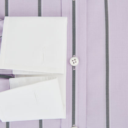 Lilac Track Stripe Shirt with Contrast T&A Collar and Cuffs Image 3