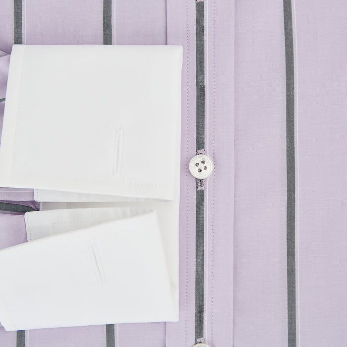Lilac Track Stripe Shirt with Contrast T&A Collar and Cuffs Image 3