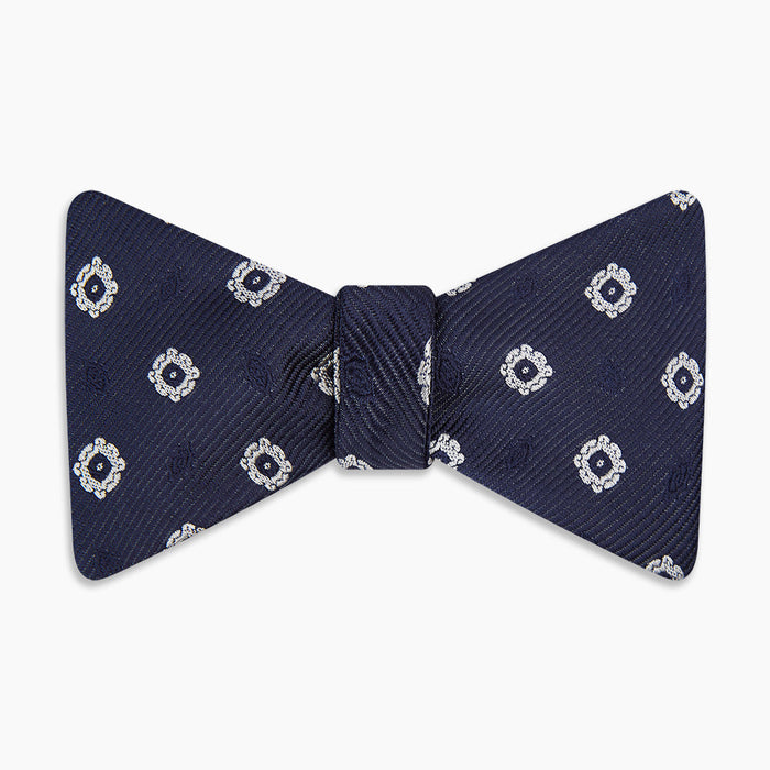 Navy and White Motif Silk Bow Tie Image 3