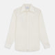 The Cream Silk Long Point Embroidered Eamon Shirt by Turnbull & Asser features long sleeves, a pointed collar, and delicate botanical embroidery. Its buttoned cuffs and tailored fit make it an elegant partywear choice.