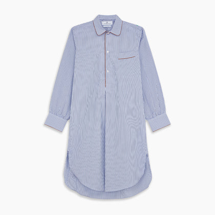 Blue and Navy Halo Stripe Cotton Sussex Nightshirt Image 5