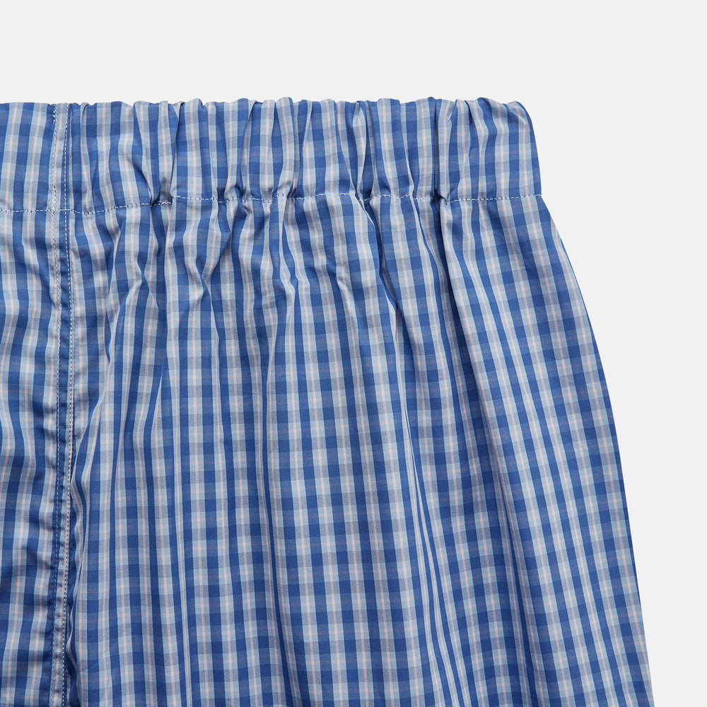 The Navy Check Cotton Hastings Pyjama Trousers from Turnbull & Asser feature an elasticated drawstring waist for comfort.