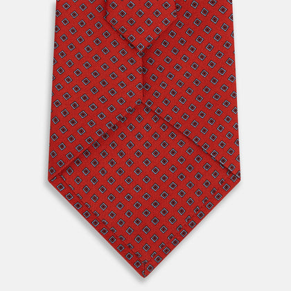Red and Blue Square-Patterned Silk Tie Image 2