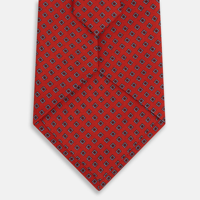 Red and Blue Square-Patterned Silk Tie Image 2