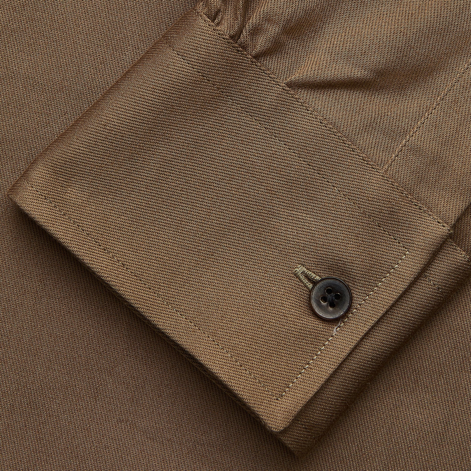 View 4 of product The Turnbull & Asser Khaki Weekend Fit Hayne Shirt features a Dorset collar and 1-button cuffs. Displayed on a plain white background.